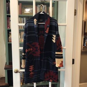 Pendleton Navy and Red Geometric Long Cardigan Sweater NWOT - Medium